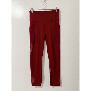 Lululemon Burgundy Red‎ Workout Cropped Leggings High Rise Mesh Pocket Athletic